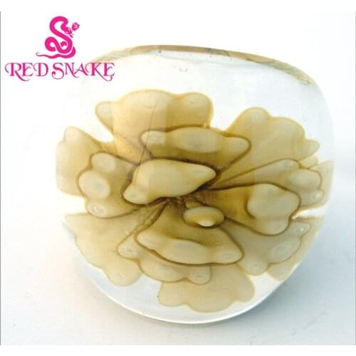 RED SNAKE Fashion Ring Handmade Desert green flower drawing Transparent Murano Glass Rings