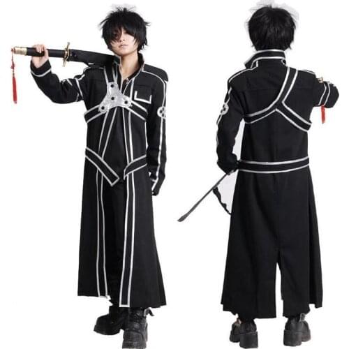 Sword Art Online Cosplay Costume Kirigaya Kazuto Robe Anime SAO Kirito Long Overcoat Trench ( Cloak + Belt + Shoulder straps )