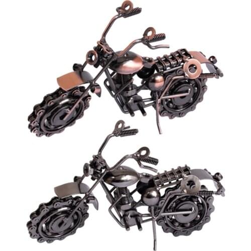B36E Wrought Iron Electroplating Motorcycle Mini Chain Motorbike Model Home Office Decoration Ornaments Children Toy
