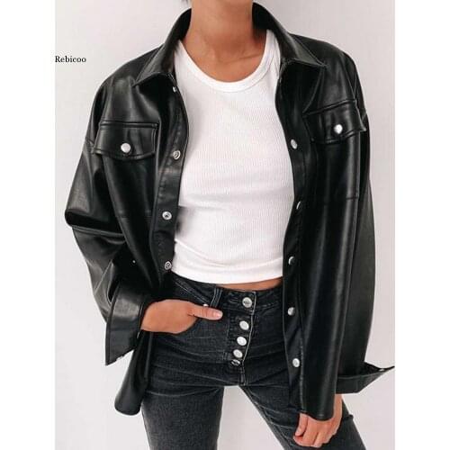 New Autumn Winter Faux Soft Leather Jackets Coats Lady Black Single-Breasted Slim Short Biker Jackets Female Outwear Tops