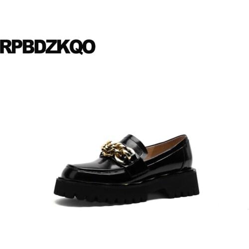Slip On Women Patent Leather Rock Demonia Creepers Loafers Chain Platform Chunky Designer Shoes China Shallow Metal Latest Black