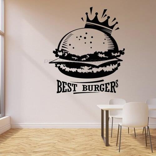 Best Burgers Wall Decal Words Lettering Crown Fast Food Cafe Interior Decor Vinyl Window Stickers Art Delicious Foods Mural 1414