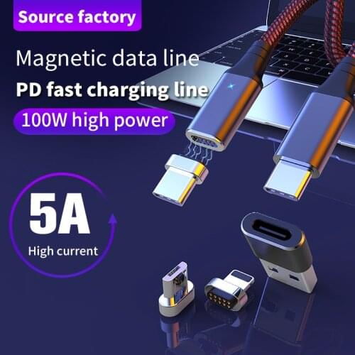 100W Magnetic Cable PD Type C to Type C Cable 5A Quick Charger Cable For MacBook Pro Huawei p40 iphone11 Samsung Micro USB Cable