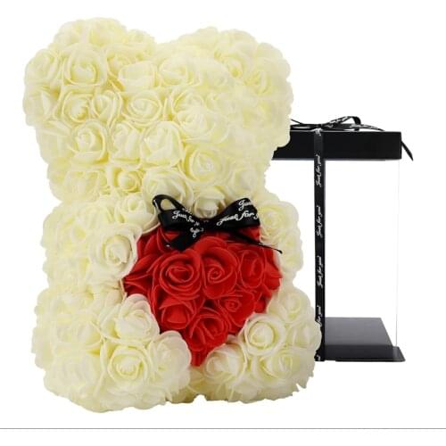 Teddy Rose Bear with Box Child Souvenir Gifts PE Rose Flower Valentines Day Gift for Girlfriend Women Wife Mothers Day Gift