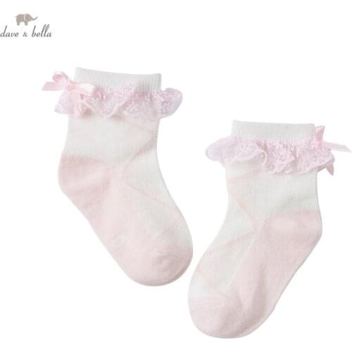 DBH15915 dave bella spring fashion baby girls bow plaid sock children girl socks