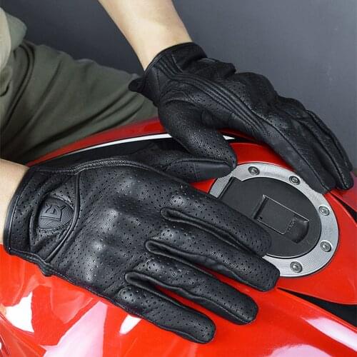 Premium Breathable Mesh Leather Motorcycle Gloves Full-Finger Racing Touch Screen for Driving Skiing Patrol Shooting Black