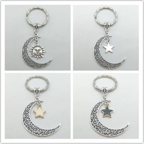 New Crescent Moon and Sun Keychain for Lovers Moon and Star Key Chain for Boyfriend and Girlfriend
