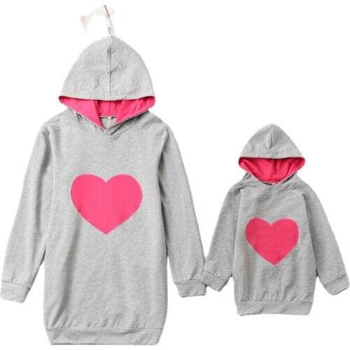 Family Matching Outfits Heart Print Casual Hoodies Autumn Long Sleeve Family Sweatshirt Mother Daughter Hooded Pullover Top