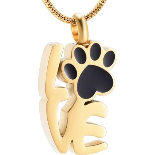 Dog Paw Pet Cremation Urn Necklace For Ashes Letters LOVE Memorial Pendant Necklace Keepsake Ashes Pendant 5 Colors