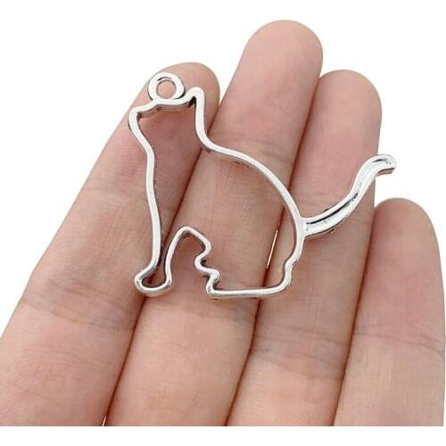 15 x Tibetan Silver Tone Open Hollow Cat Charms Pendants for Necklace Earrings Jewelry Making Accessories 36x41mm