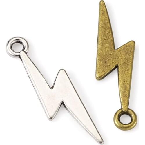 100pcs Antique Bronze/Silver Color Flash Shape Alloy Pendants Lightning Charms for DIY Retro Earrings Jewelry Making Accessories