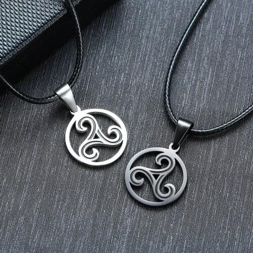 Casual Men Woman Necklaces of Triskelion Pendants with 60-65cm Black Leather Rope Chain Unisex Jewelry