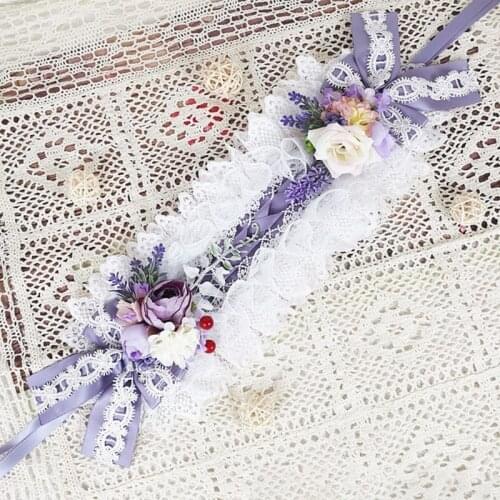 Lolita Pastoral Headband Artificial Flower Ruffled Lace Bowknot Ribbon Hairband