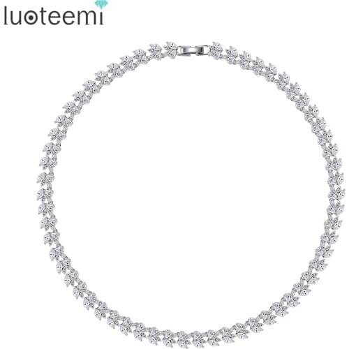 LUOTEEMI Simple Tiny Tennis Necklcae for Women High Quality Cubic Zircon Jewelry Collar De Tenis Friends Gifts