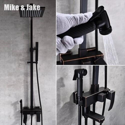 Black coating Luxury Brass shower set Square brass shower bathroom black bathroom Shower faucet Bathtub shower tap Mike&Jake