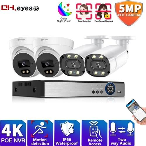 Security Camera System 4CH 4K 5MP HD POE NVR Kit CCTV Two Way Audio AI Face Detect Outdoor Video Surveillance IP Camera Set