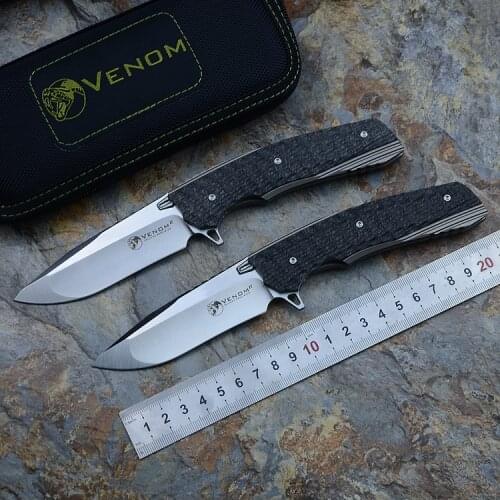 Venom 2 Folding Knife M390 Blade Titanium Alloy + Carbon Fiber Outdoor Portable Tactical Camping Survival Kitchen Knives Multi-f