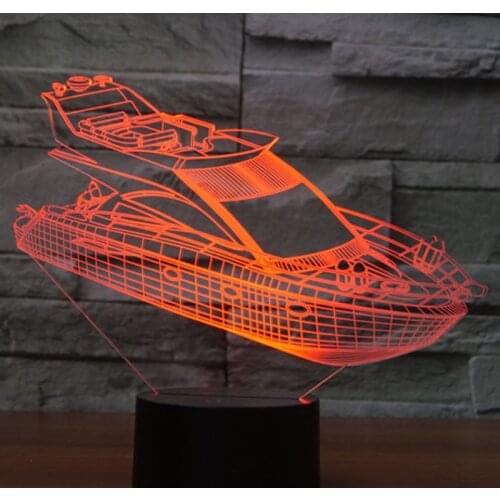 3D LED Night Light Ship Yacht with 7 Colors Light for Home Decoration Lamp Amazing Visualization Optical Illusion Awesome
