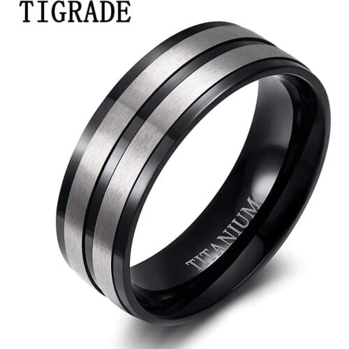 Tigrade Titanium Rings for Men 8mm Matte Black Engagement Wedding Band for Male Comfort Fit Plus Size 5- Size 14 anillos hombre