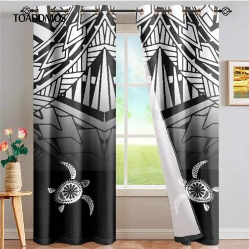 TOADDMOS Gradient Blackout Window Curtains Sea Turtle Tribal Polynesian Design Fashion Bedroom/Kitchen Full Shade Curtain Decor