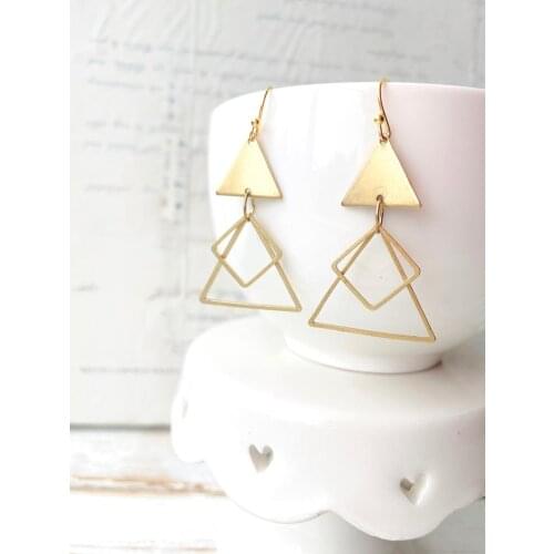 Triangle Earrings Geometric Earrings Triangle Earrings Square Charms Gold Shape Earrings Modern Earrings