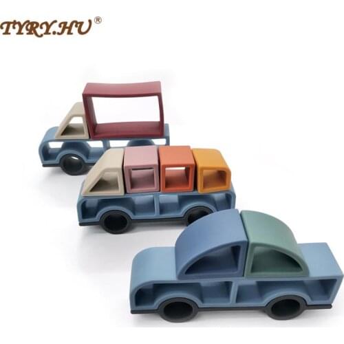 TYRY.HU 3sets Car Building Block Silicone Teether Soft Jenga 3D Folding Educational Game Toys Stacking Car Block Toy BPA Free
