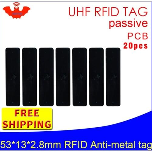 UHF RFID metal tag 915m 868m EPC 20pcs free shipping fixed-assets management 53*13*2.8mm rectangle PCB passive RFID tags