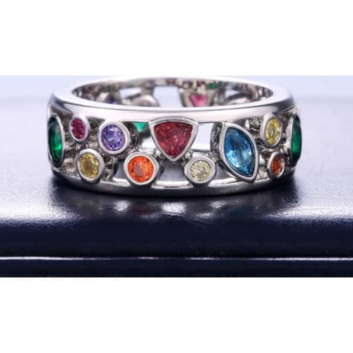 UILZ Colorful Women Hollow Out Geometric Stone Rings Cocktail Party Female Finger Ring Fancy Stylish Rings Jewelry