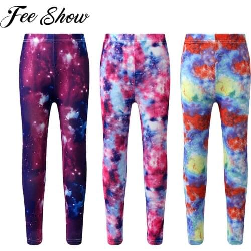 Spring Summer Kids Girls Milk Fiber Leggings Girls Elastic Pants Skinny Starry Galaxy Print Stretchy Leggings Children Trousers