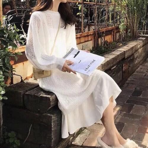 Yamamoto wind autumn and winter super fairy first love genji French style over-the-knee mid-length sweater skirt with two sets