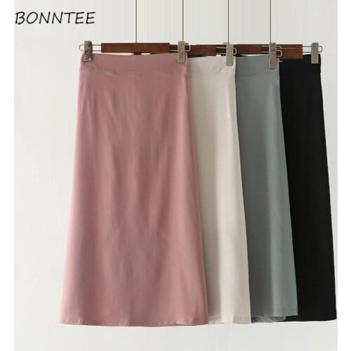 Skirts Women Chiffon Pure Leisure Lovely Girls Outdoor New Soft All-match Mid-calf Daily Chic Ulzzang Summer High Waist Straight