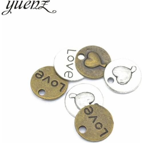 YuenZ 15pcs Metal Letter LOVE Hearts Charms Antique Round Pendants for Necklace Jewelry Making Jewelry Findings 15*15mm A44