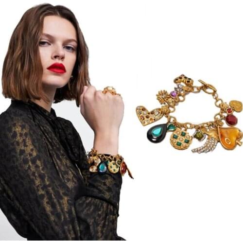 ZA Trendy Love Heart Bracelets And Bangles for Womens Boho Jewelry Crystal&Metal Brecelet for Wedding Party Gift Jewelry