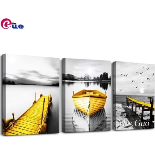 Golden Boat Black And White Art Bridge Triptych Diy Diamond Painting Abstract Beautiful Pictures Of Rhinestones Home Decoration