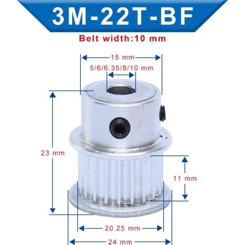 1 piece Timing Pulley 3M-22T Bore 5/6/6.35/8/10 mm Aluminum Material Belt Pulley Slot Width 11 mm For Width 10 mm 3M-Timing Belt