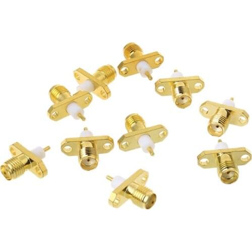 10pcs SMA Female 2-hole Flange PTFE Solder Panel Mount Adapter RF Connectors Straight