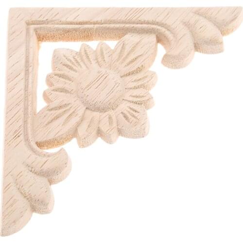 1x Vintage Unpainted Wood Carved Corner Onlay Applique Frame For Home Furniture Wall Cabinet Door Decor Crafts 9*9cm