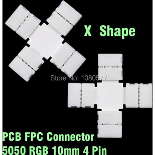 20pcs/lot "X" type 10mm 4pin 4 ports RGB 5050 led Strip connector PCB FPC Connectors For Direction Change Free Shipping