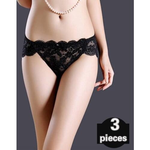 3 pcs Womens underpants transparent Womens seamless underpants sexy Panties low-waist ultra-thin thong Female Lace underwear
