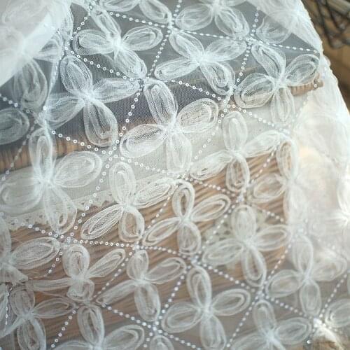 3D petals white lace embroidered cloth DIY clothing wedding fabric women bag table cloth decorative sewing Embroidery cloth