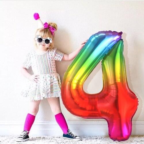 40inch Rainbow Number Foil Balloons Helium Inflated Balloon Decorations for Baby Birthday Party Supplies Kids Gift Globos Toy
