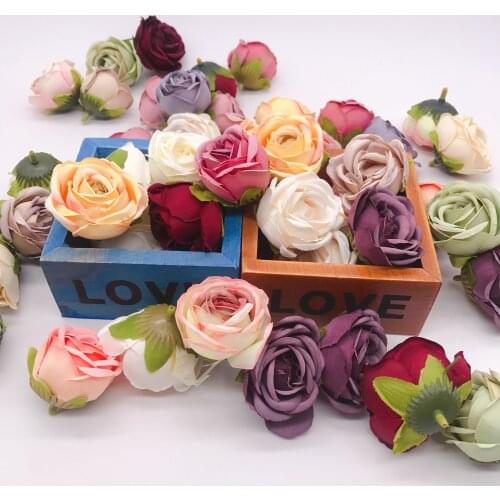 5pcs / batch 4cm wedding party home decoration wreath DIY scrapbooking crafts small artificial crimping tea rose bud silk flower