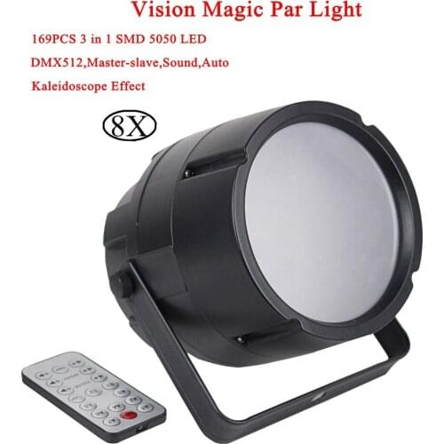 8Pcs/Lot Newest 169pcs 3IN1 SMD 5050 LED Vision Magic Par Light DMX 512 Stage Lights For DJ Disco Christmas Party Night Light
