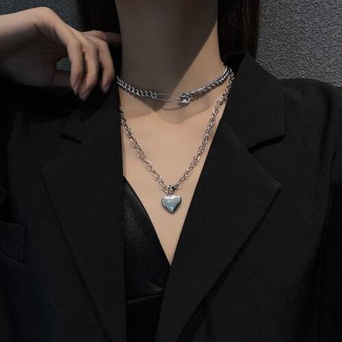 Double-Layer Titanium Steel Love Necklace Female Clavicle Chain Tide Ins Hip Hop Chain Accessories