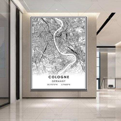 Map print poster canvas poster canvasWorld CityCOLOGNE Map Black White MapPoster Picture Art
