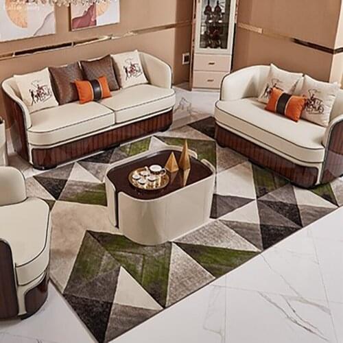 Postmodern leather sofa, living room, solid wood furniture, luxury villa, large apartment, fully furnished, Italian style light