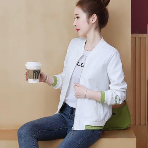 2021 Korean Spring Embroidery Jacket Women Long Sleeve Bomber Jackets Casual White Short Coat Female Baseball Zipper Outerwear