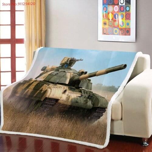 Tank Print Sherpa Fleece Blanket Modern Plush Throw Blanket 3D Print Bed Couch Sofa Cover Teen Boys Home Travel Aircraft Blanket