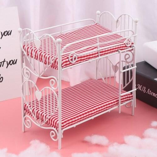 1:12 Cute Mini Dolls House Toy Two-layer Bed Furniture Toys Dollhouse Accessories Pretend Play For Girl Gift