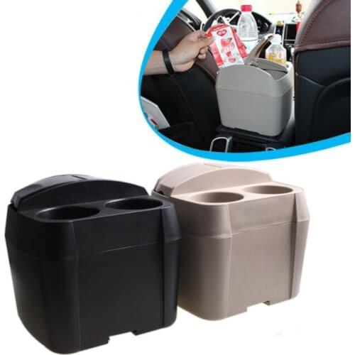 Vehicle-mounted Multifunctional Tcan with Cup Holder Car Trash Bin Auto Portable Vehicle Black Trash Dustbin Car Accessories